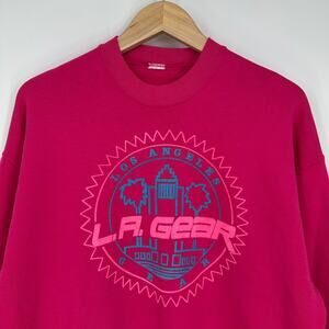 Vintage 90's LA Gear Crew Neck Sweatshirt Logo Graphic Print Pullover, Pink